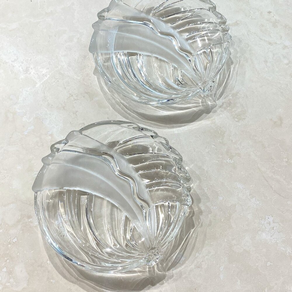 Vintage Walther Glass Shell Dessert Serving Plate Set, Mikasa Nautica Frost